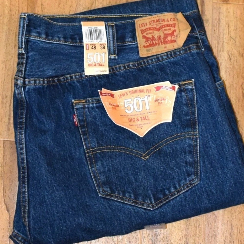 Levi's 501 Original Fit Mens 48x36.5 Blue New Big & Tall Button Fly Jeans